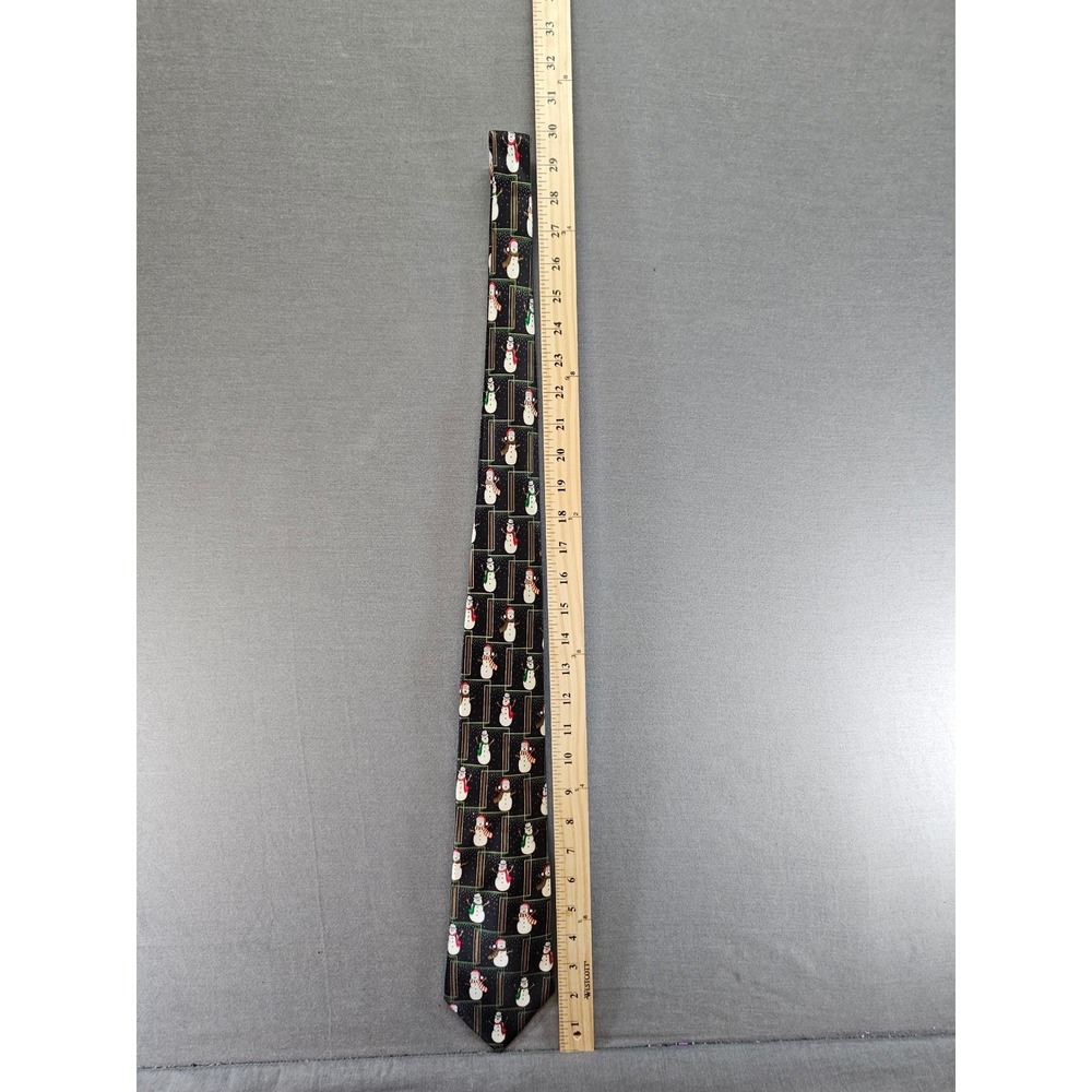 Zylos Gold George Machado Mens Snowman Christmas Holiday Necktie Black Tie